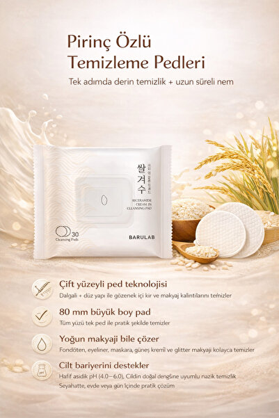 Barulab RICERAMIDE CREAM IN CLEANSING PAD - Pirinç Özlü Temizleme Pedi 30 Adet