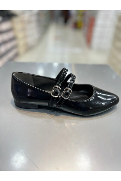 Hacıoğlu Ayakkabı Balerini de damă cu centură dublă cu talpă plată Rosmarin