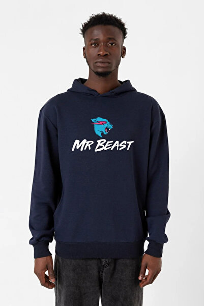 Tshirthane Mr Beast tamnoplava muška majica sa kapuljačom sa 3 žice