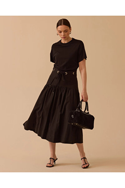 SEÇİL Çift Kumaşlı Bel Bağcıklı Elbise