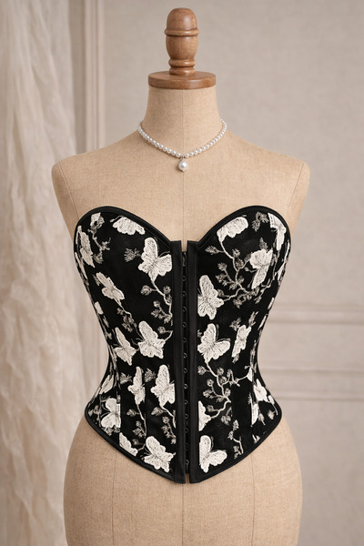 Mournbelle Vintage / Victorian Çiçek ve Kelebek Motifli Korse