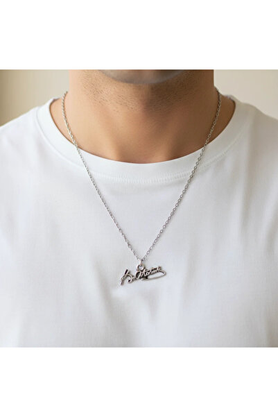 Alooya Mustafa Kemal Atatürk İmzalı Gümüş Kaplama Düz Zincir Kolye