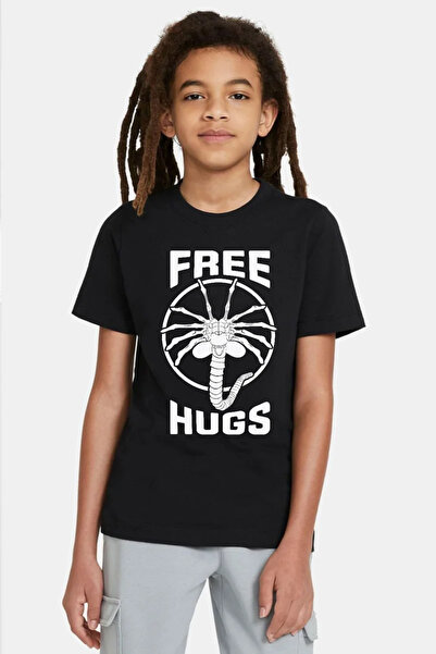 Tshirthane Tricou negru pentru copii Facehugger Hugs gratuit