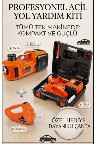 AUTO PARTS Profesyonel Çakmak Girişli Kriko,bijon,Lastik Pompa Seti