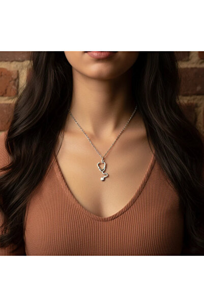 Alooya Doktor Steteskop Gümüş Kaplama Düz Zincir Kolye