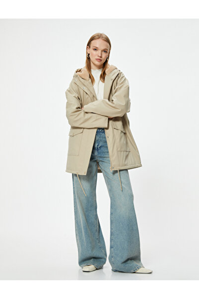 Koton Hooded Zippered Waterproof Raincoat