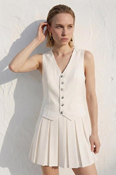 BSL Pileli Kolsuz Mini Elbise