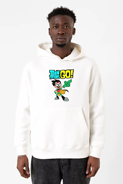 Tshirthane Teen Titans Go Robin bela muška majica sa kapuljačom i tri žice