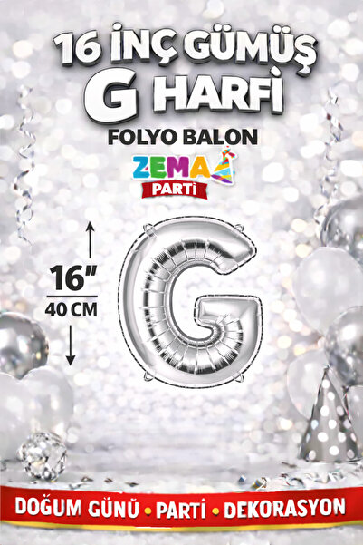16 İnç Gümüş G Harfi Folyo Balon 40 cm Silver Doğum Günü Parti Dekorasyon