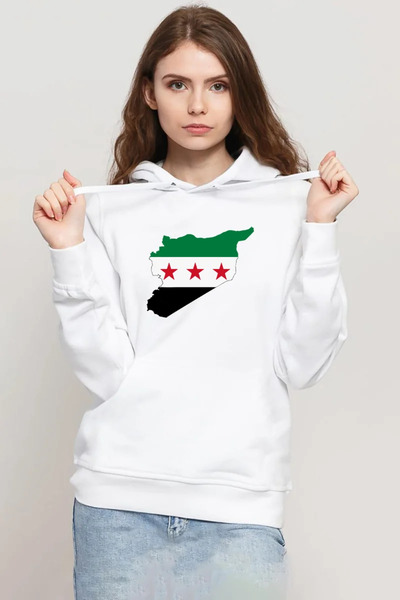 Tshirthane Syria New Flag White Women's 3Ip Hooded Sweatshirt