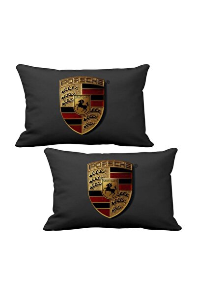 ASR وسادة رقبة فاخرة للسيارة بشعار بورشه، عبوة من قطعتين، لون أسود