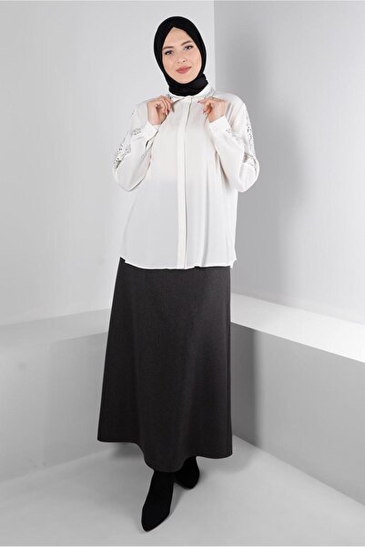 TRENDTESETTÜR Cream Colored Plus Size Women's Blouse - T 20240