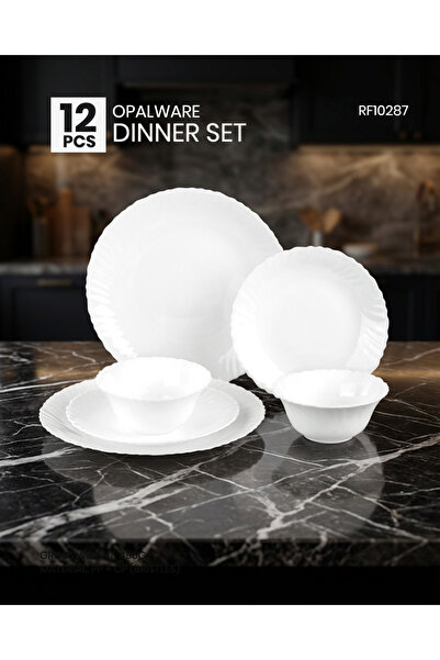 ROYALFORD Opalware Dinner Set, 12 pieces, Beautiful Elegant Design RF10287 Pe...