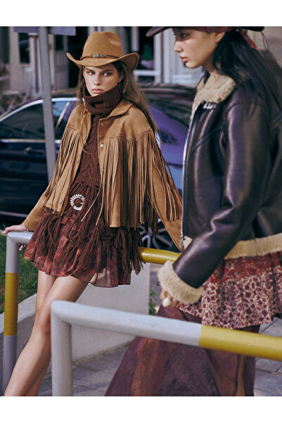 Koton Rochie etnică mini cu mânecă lungă și guler cu șireturi