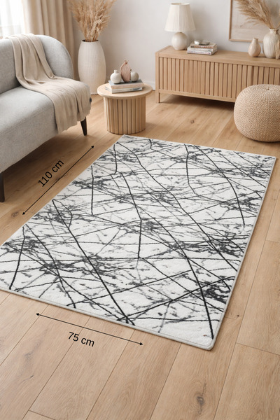 Prizma Home Marble Halı 75x110cm Beyaz Renk Çizgili Banyo Mutfak Yıkanabilir ...