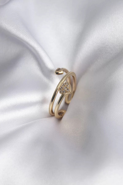 Skygo Brass Gold Color Zircon Stone Detail Heart Model Women's Ring - TJ-BYK2917