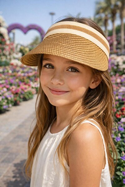 BALIENTE Pălărie pentru fete cu vizor din paie, culoare camel, 10-18 ani