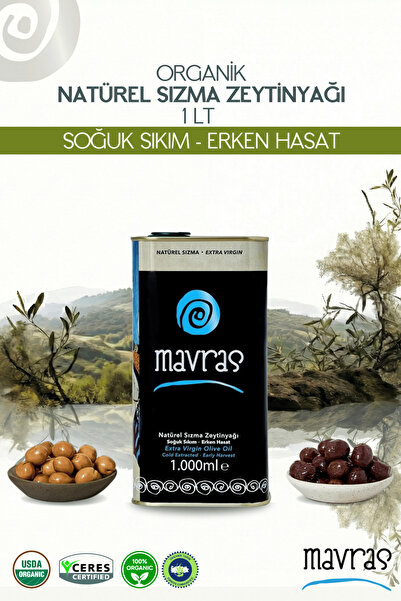 Mavras Natürel Sızma Zeytinyağı 1 Lt - Soğuk Sıkım, Erken Hasat