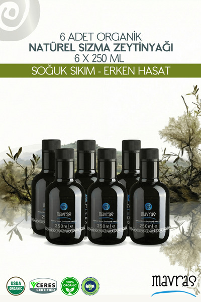 Mavras 6 Adet - Erken Hasat Soğuk Sıkım Natürel Sızma Zeytinyağı 250ml