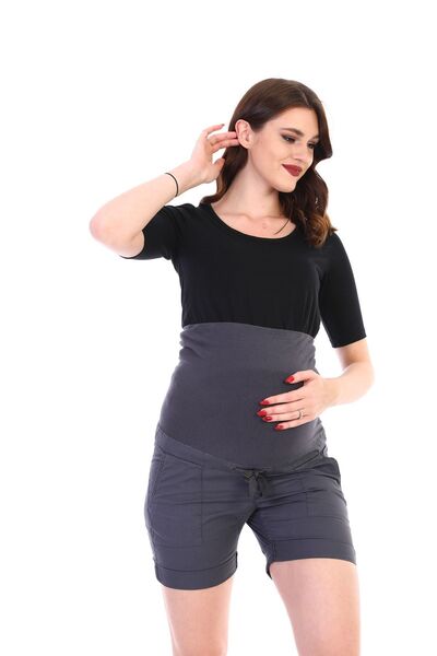 MEGHAN L.A Anthracite Maternity Stretchy Abdominal Band Cotton Fabric Shorts