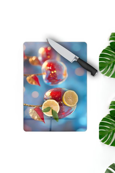 kutuTR Gold Leaf Glass Apple Themed Tempered Glass Cutting Board 21X30 cm Size Uv Printing - Ckt032