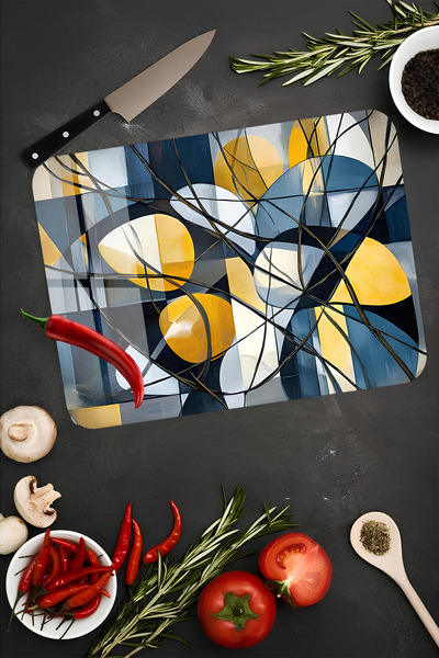 kutuTR Modern Geometric Pattern Tempered Glass Cutting Board 21X30 cm Size Uv Printing - Ckt043