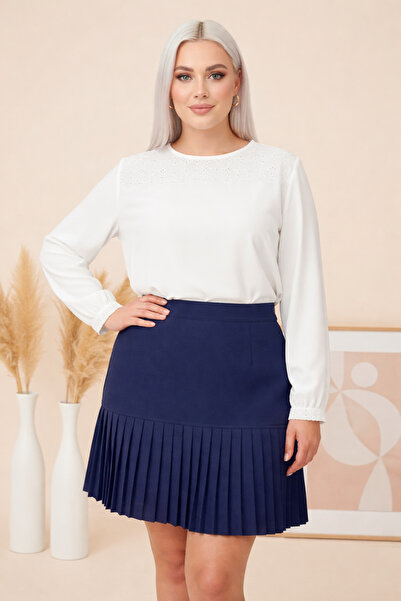 Butik Nilyam Дамска пола голям размер с плисиран подгъв, пола с гъвкав заден ...