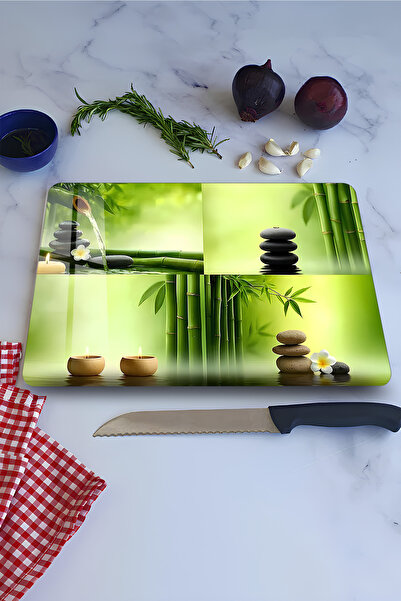 kutuTR Zen and Bamboo Themed Tempered Glass Cutting Board 21X30 cm Size Uv Pr...