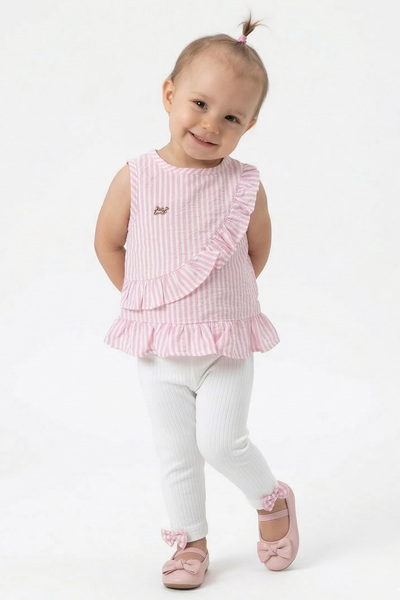 bebegen Baby Girl Pink White Striped Ruffle Set of 2