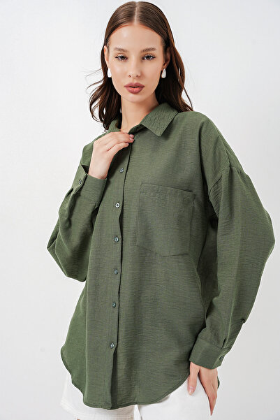 Bigdart 20153 Πουκάμισο λινό Oversize Single Pocket - Χακί