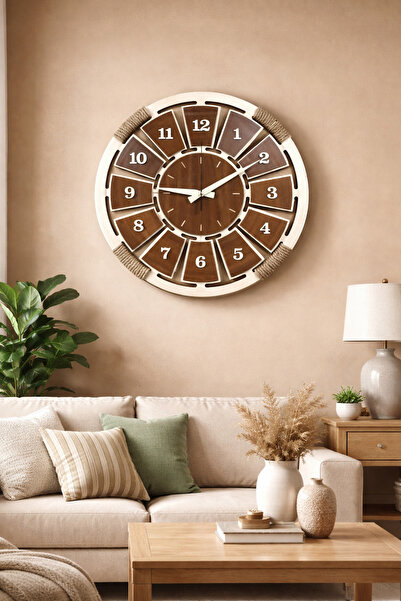 enmalife Fosforlu Ahşap Analog Duvar Saati Akça Renk (GECE PARLAYAN)