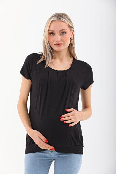 MEGHAN L.A بلوزة من القماش الناعم للحوامل والرضع باللون الأسود