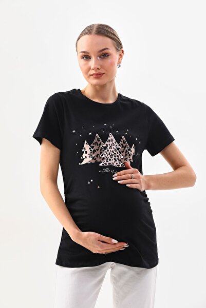 MEGHAN L.A Tricou negru cu imprimeu de maternitate