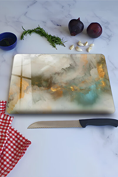 kutuTR Abstract Texture and Pastel Colored Tempered Glass Cutting Board 21X30...