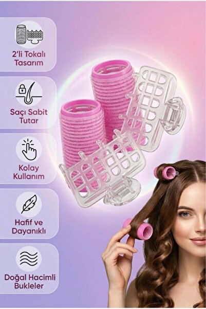 MUJGAN Tokalı Saç Bigudisi 2’li Set Hacim Veren Saç Şekillendirme Aparatı Pem...