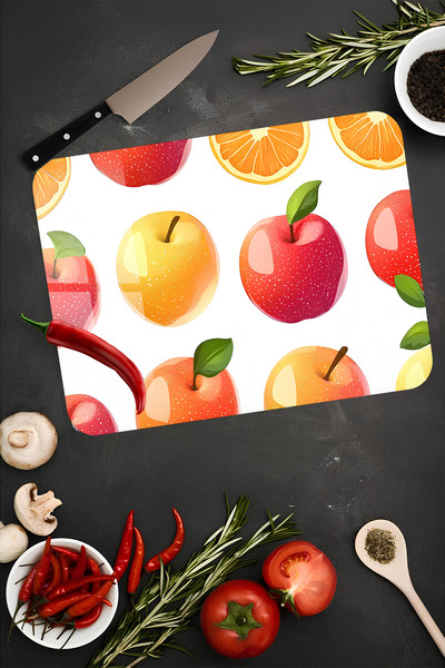 kutuTR Colorful Fruit Pattern Tempered Glass Cutting Board 21X30 cm Size Uv Printing - Ckt046
