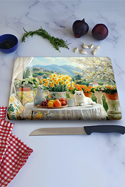 kutuTR Bahar Manzaralı Temperli Cam Kesme Tahtası 21x30 cm Ebadında UV Baskı ...