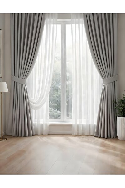 BD beyaz dokuma Açık Gri Pileli Kadifemsi Fon Perde Yüksek Kalite Tek Kanat