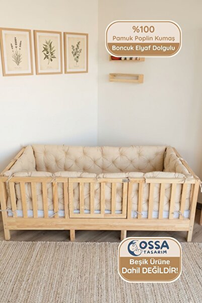 yasetex tasarım Montessori Yatak ve Beşik İçin 4 Kenar Koruma Seti Vanilya Re...