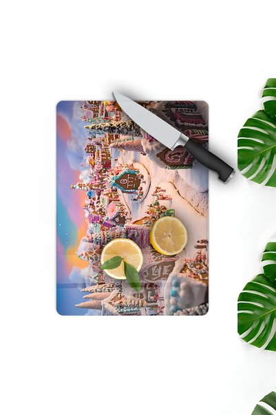 kutuTR Winter Tale Themed Tempered Glass Cutting Board 21X30 cm Uv Printing - Ckt065