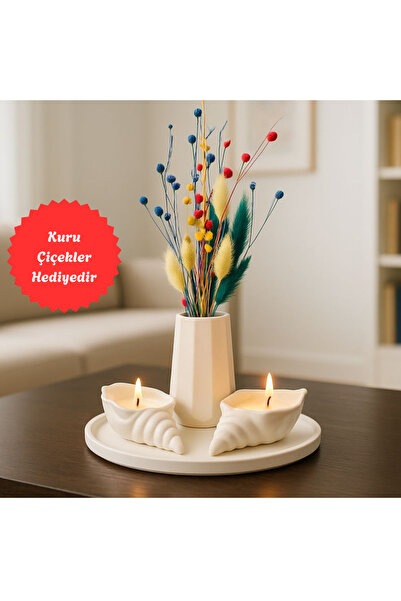 Nigistore Dekoratif 4 Parça Dekoratif Mumlu Set - Hediyelik İstiridye Mumlu, ...