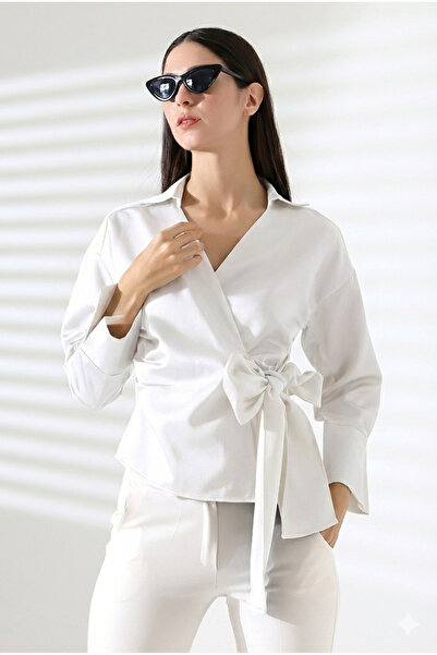 ribana Μπλούζα πουκάμισο με σατέν διπλό στήθος