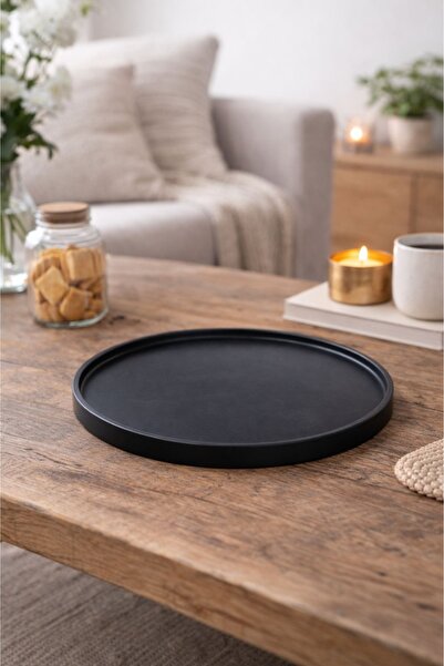 Akanart Studio Black Round Decorative Concrete Presentation Tray Minimal Desi...