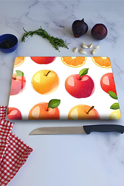 kutuTR Colorful Fruit Pattern Tempered Glass Cutting Board 21X30 cm Size Uv P...