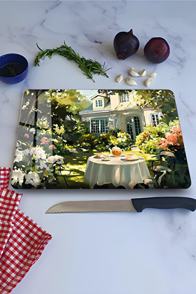 kutuTR Breakfast Themed Tempered Glass Cutting Board in the Garden 21X30 cm S...