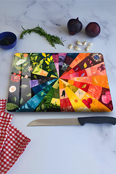 kutuTR Color Circle Pattern Tempered Glass Cutting Board 21X30 cm Size Uv Pri...