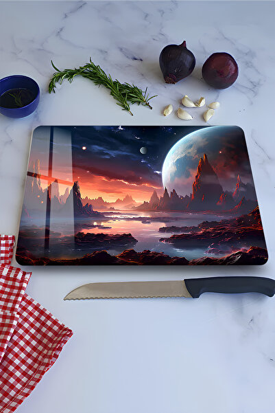 kutuTR Space View Tempered Glass Cutting Board 21X30 cm Size Uv Printing - Ck...
