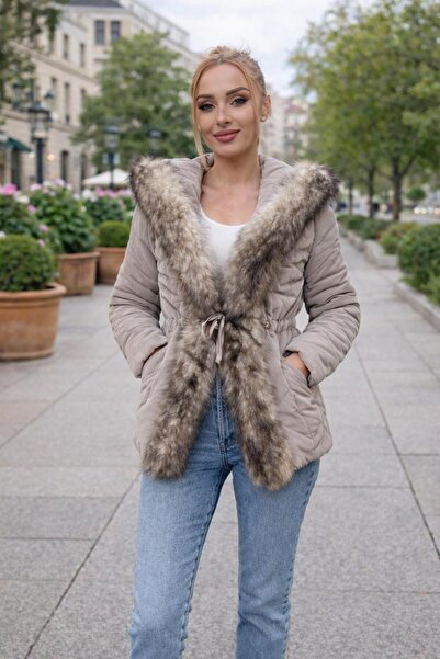 Divin store Geaca medie bej fas impermeabil Stefania