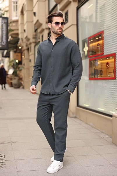 Madmext بدلة رجالية مكونة من قطعتين من القميص والسراويل المدخنة E7322