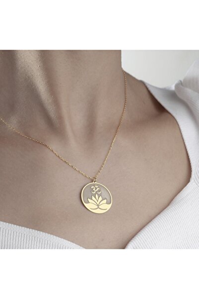 Özer Gümüş 925 Ayar Gümüş Zincirli Şık Plaka Lotus Çiçeği Kolye Altın Kaplama...